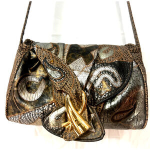 Alentino Hand Shoulder Bag Patchwork Faux Leather Patchwork Animal Print Vintage